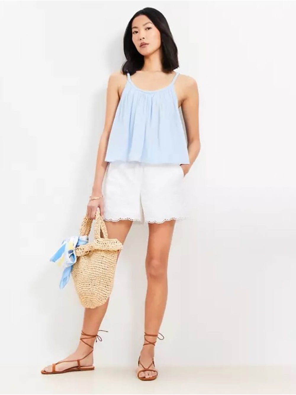 LOFT Light Blue Braided Strap Flowy Tank Woman’s Top Size M - Picture 8 of 9